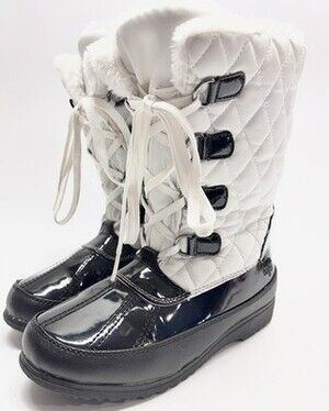 Totes Kayla White Black Quilted Winter Snow Boots Faux Fur Lined Girls Size 4